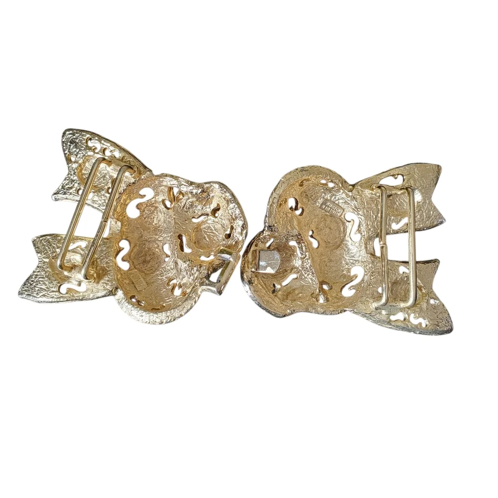 Mimi Di N 1989 Vintage Koi Fish Gold Tone Belt Buckle Set